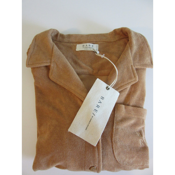 BARE by Charlie Holiday Camel Color Terry Towelling S Button Shirt Blouse - Picture 1 of 3